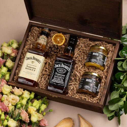 whisky jack daniels na prezent w skrzynce z miodami