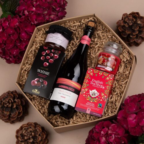 Koszyk prezentowy z winem musującym Lambrusco – Christi lambrusco wino musujące
