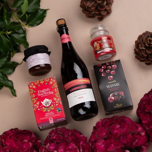 Koszyk prezentowy z winem musującym Lambrusco – Christi wino włoskie lambrusco