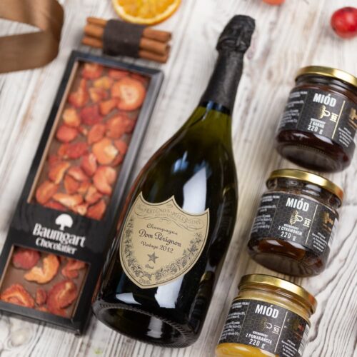 Ekskluzywny szampan Dom Perignon Vintage – Elza kosz prezentowy z ekskluzywnym winem Dom Perignon Vintage