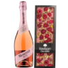 musujące wino półwytrawne Mionetto Prosecco Rose i różowa czekolada z malinami i pistacją