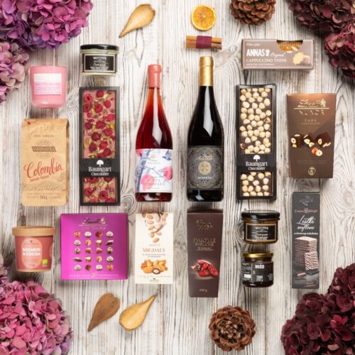 Elegancki kosz prezentowy z alkoholem – Wanda kosz prezentowy z winem