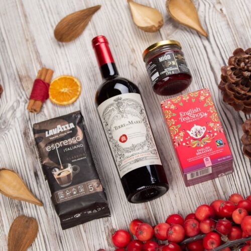 Gotowy kosz prezentowy z winem – Fortuna Gotowy box prezentowy z winem