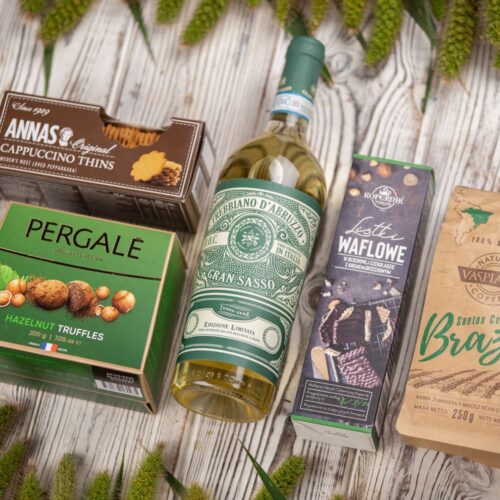 Kosz upominkowy z winem – Gizela box upominkowy z winem