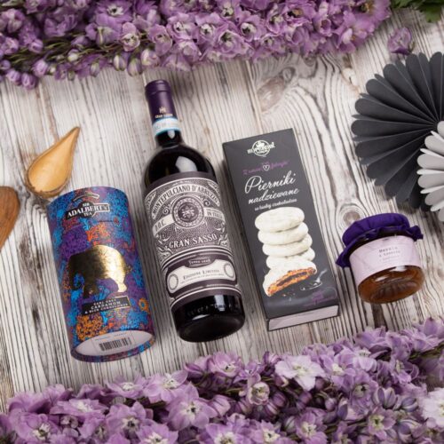 Czerwone wino wytrawne na prezent – Sewilla kosz prezentowy z czerwonym winem wytrawnym