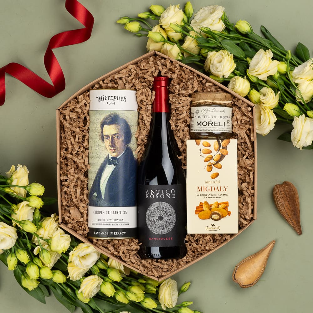 Kosz z alkoholem i słodyczami – Alma Kosz z alkoholem i słodyczami
