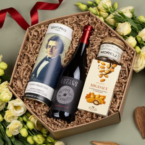 Kosz z alkoholem i słodyczami – Alma Kosz z alkoholem i słodyczami