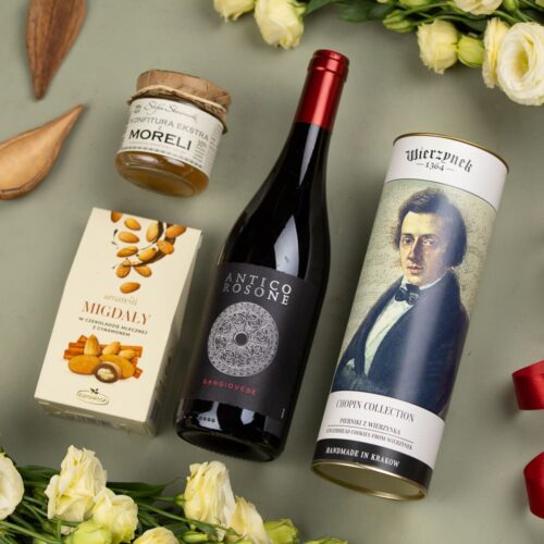 Kosz z alkoholem i słodyczami – Alma Kosz z alkoholem i słodyczami