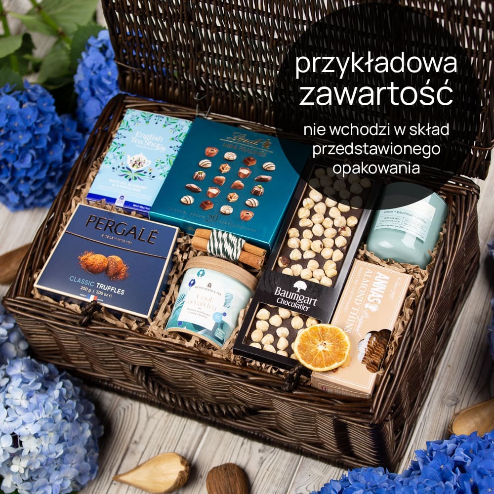 Kosz wiklinowy duży – brązowy przykładowa zawartość kosz wiklinowy