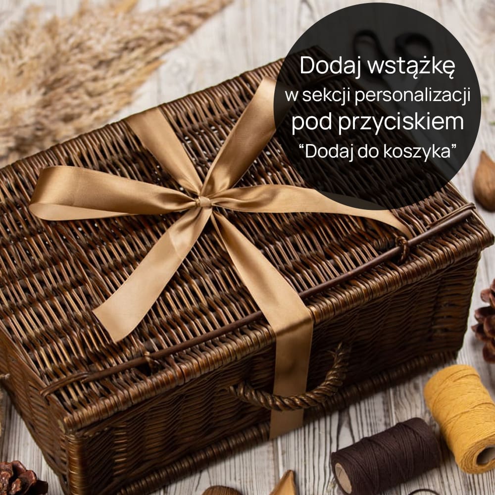 Kosz wiklinowy duży – brązowy kosz wiklinowy ze wstążką