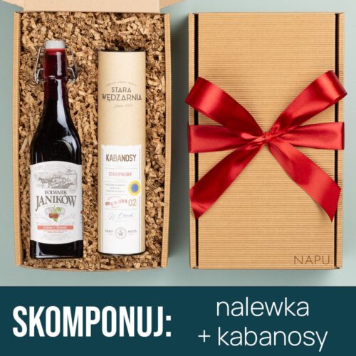 Kosz prezentowy z nalewką i kabanosami kosz prezentowy z nalewką i kabanosami