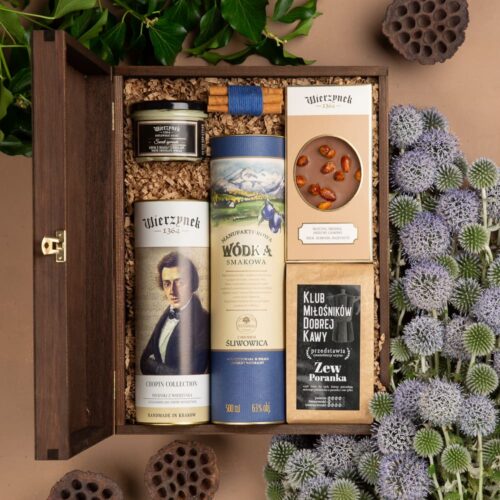 Oryginalny alkohol na prezent – Florentyna kosz prezentowy z wódką