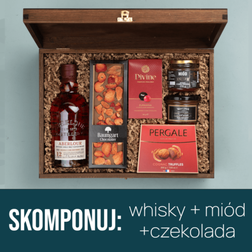 Zestaw prezentowy z whisky, miodem i słodkościami zestaw prezentowy z whisky