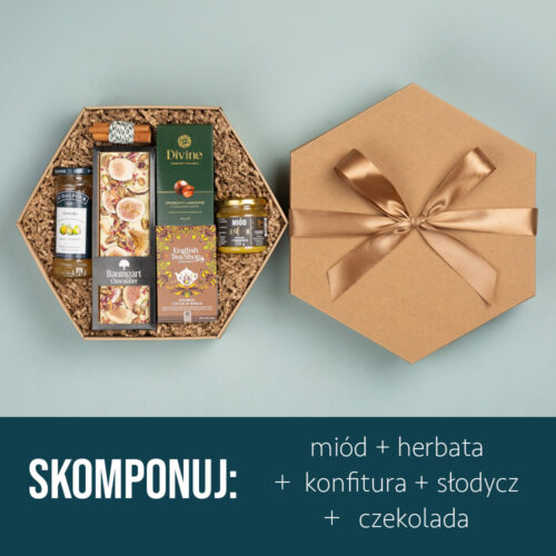 Alternative view of Kosz prezentowy z konfiturą, miodem, herbatą i słodkościami