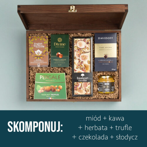 Kosz prezentowy z miodem, herbatą, kawą i słodkościami Kosz prezentowy z miodem, herbatą, kawą i słodkościami - obrazek 3