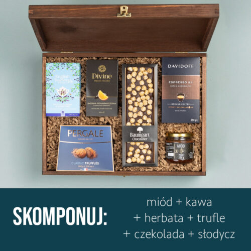 Alternative view of Kosz prezentowy z miodem, herbatą, kawą i słodkościami