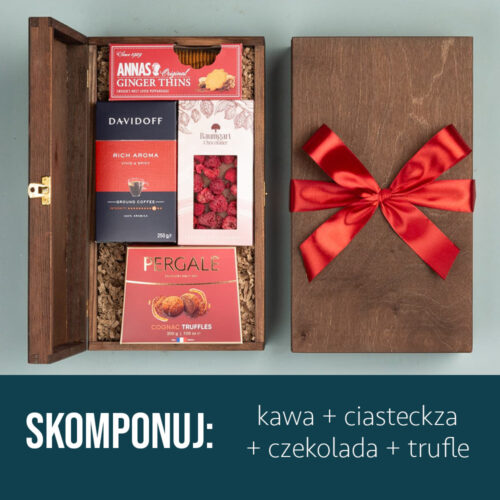 Kosz prezentowy z kawą i słodkościami Kosz prezentowy z kawą i słodkościami